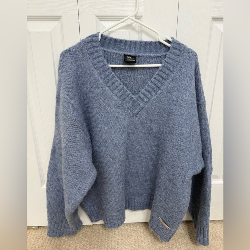 Blue oversized fuzzy sweater girlcrush